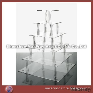 Clear Square Cheap Acrylic 6 Tiers Cup Cake Display Stand Rack
